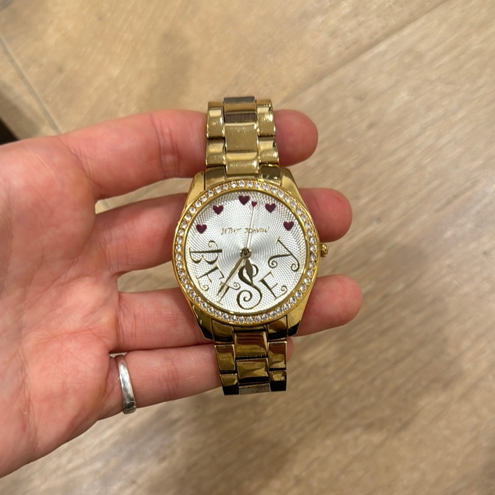 Betsey Johnson Gold Watch with Heart Accents